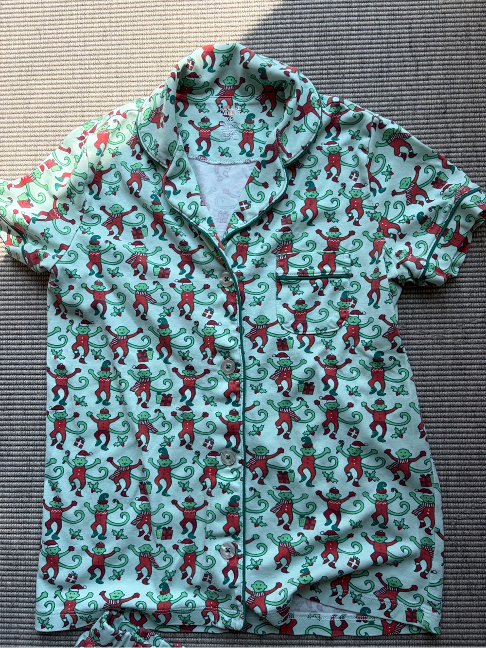Roller rabbit  Short-Sleeve Holiday Monkey Print Shirt - Mint Green